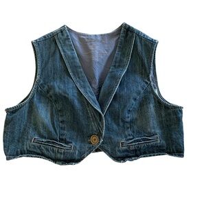 Y2K Xhilaration Cropped Denim One Button Vest Top Size XL